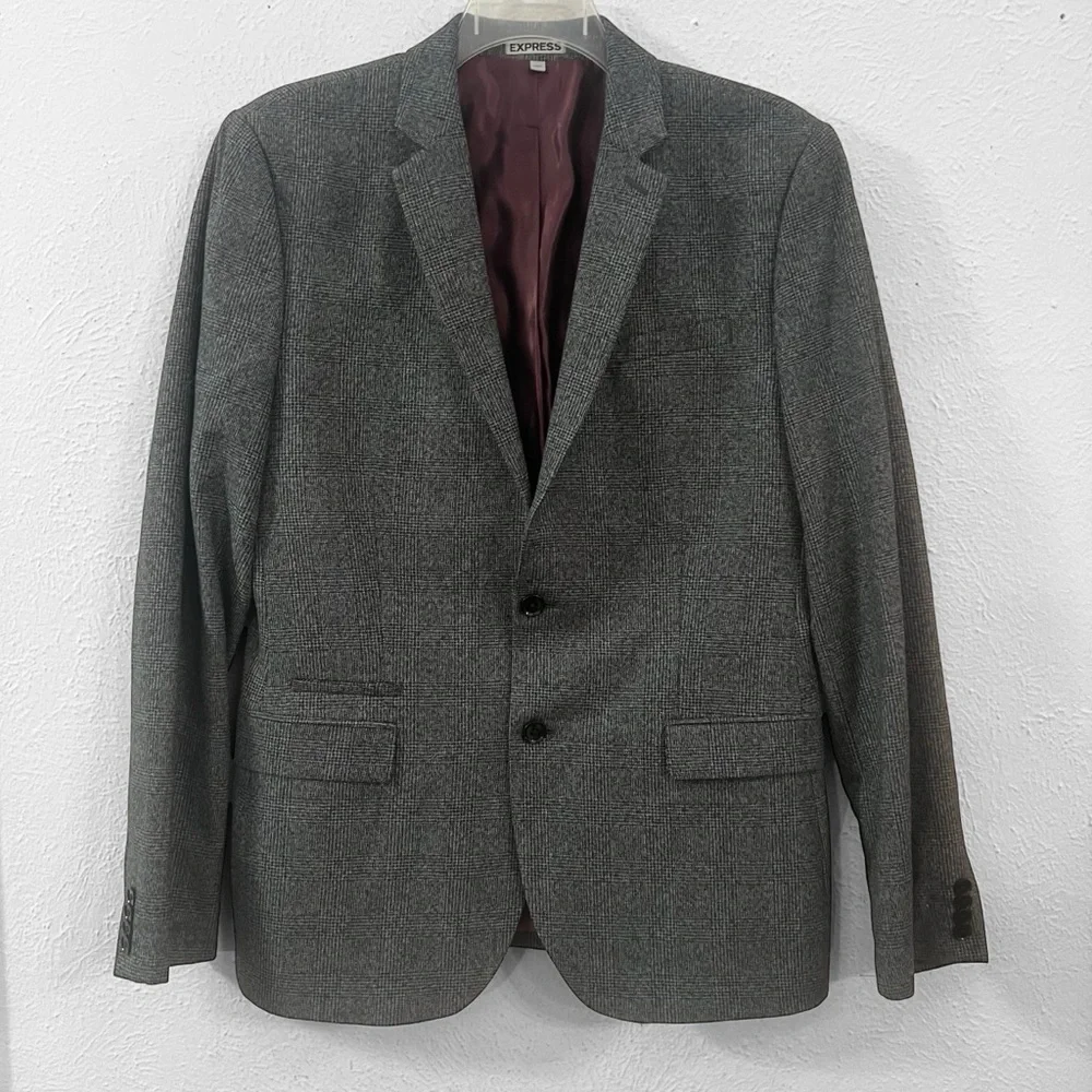 Express photographer fitted wool blend stretch suit coat